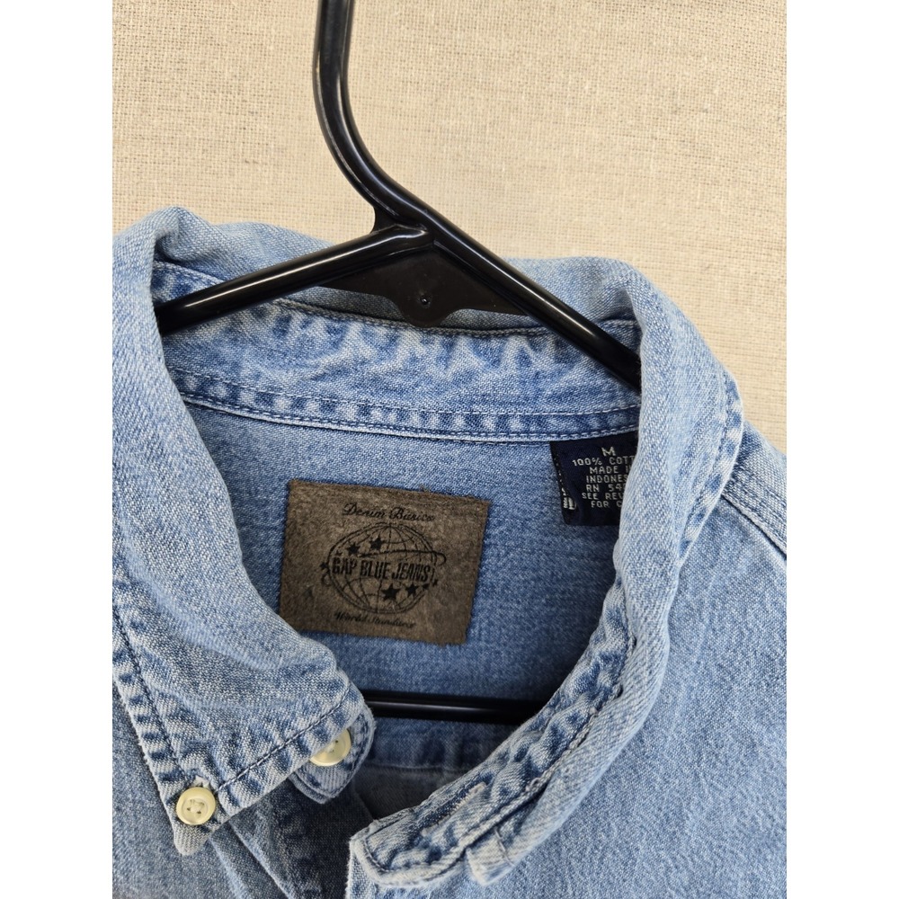 VTG Gap Blue Jeans Denim Shirt Mens Medium Blue Long Sleeve Button Down 90s - Picture 4 of 8